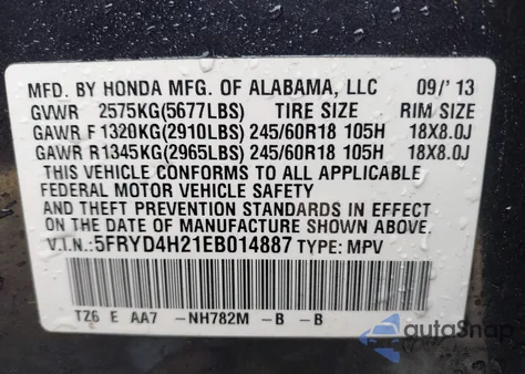 2014 Acura Mdx from USA, damaged, VIN 5FRYD4H21EB014887